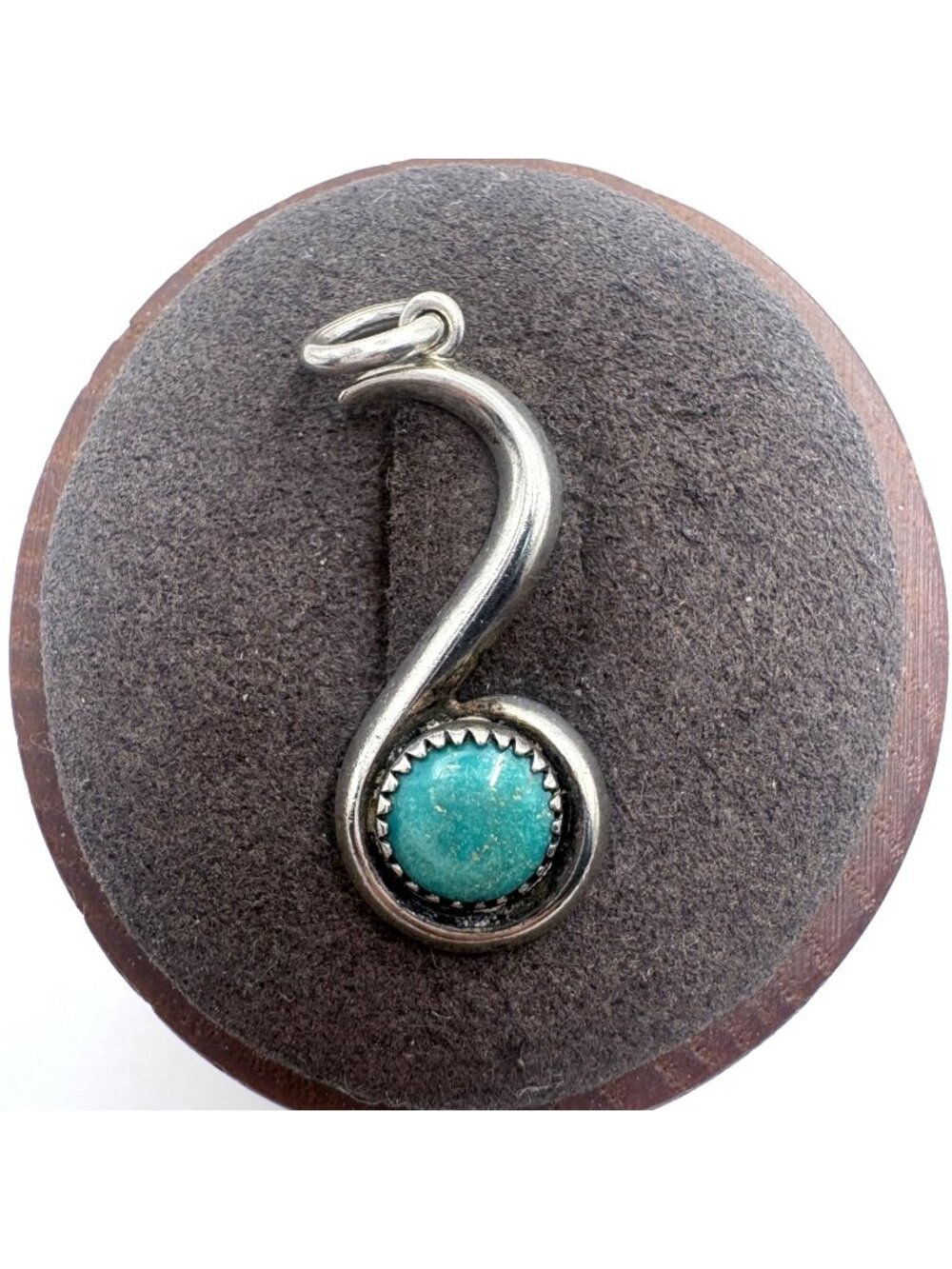 Turquoise Bezel Set Scroll Shape Pendant Sterling Silver 925 Size 1.25" Length